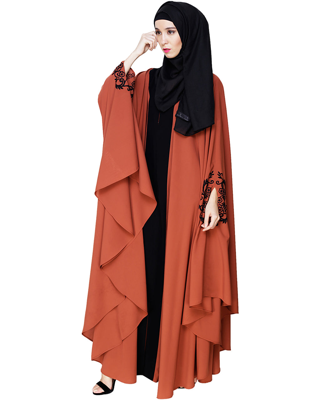 Delicate Embroidered Irani Kaftan Brick Red