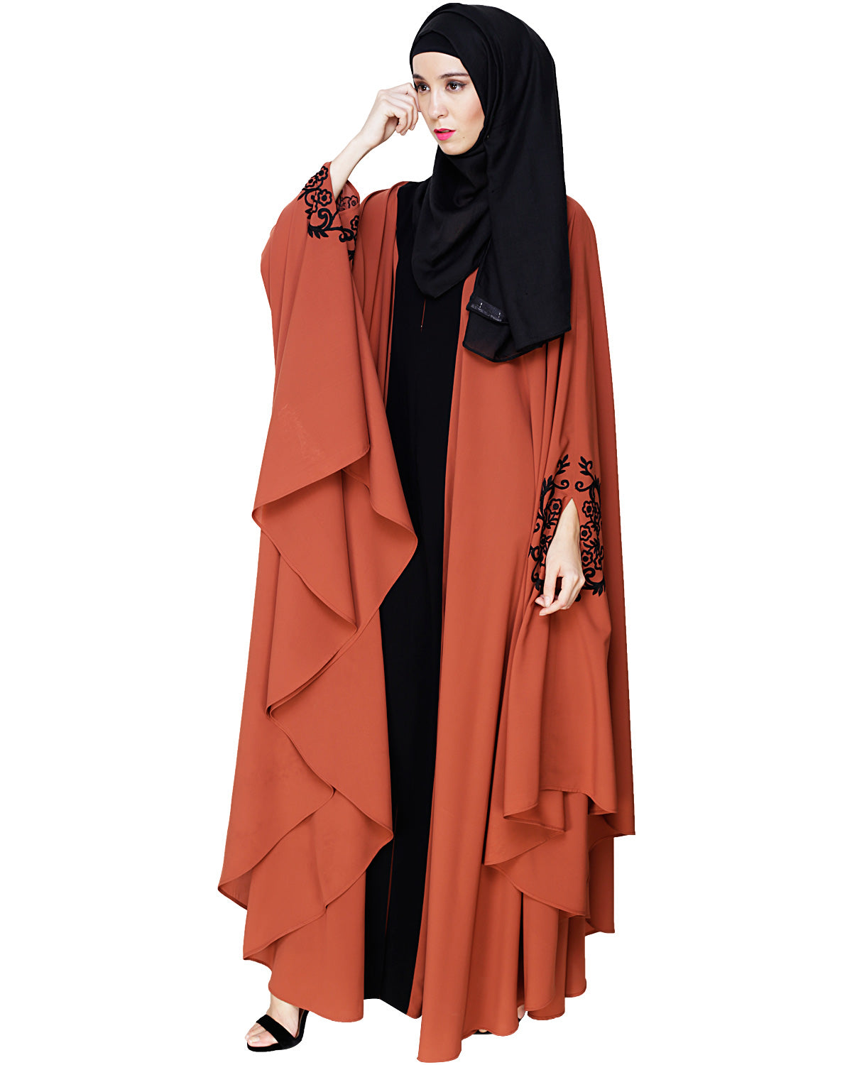 Delicate Embroidered Irani Kaftan Brick Red