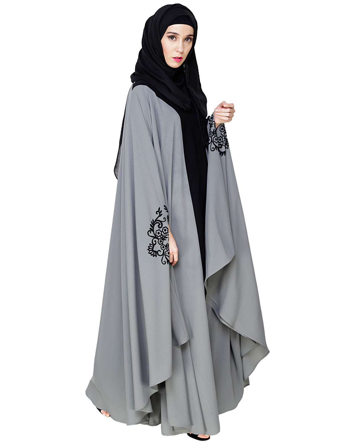 Delicate Embroidered Irani Kaftan Grey