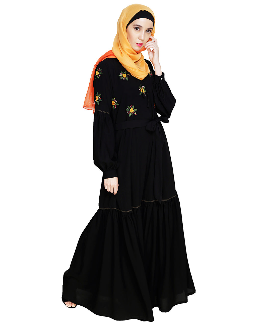 Dreamy Floral Embroiderd Abaya Black