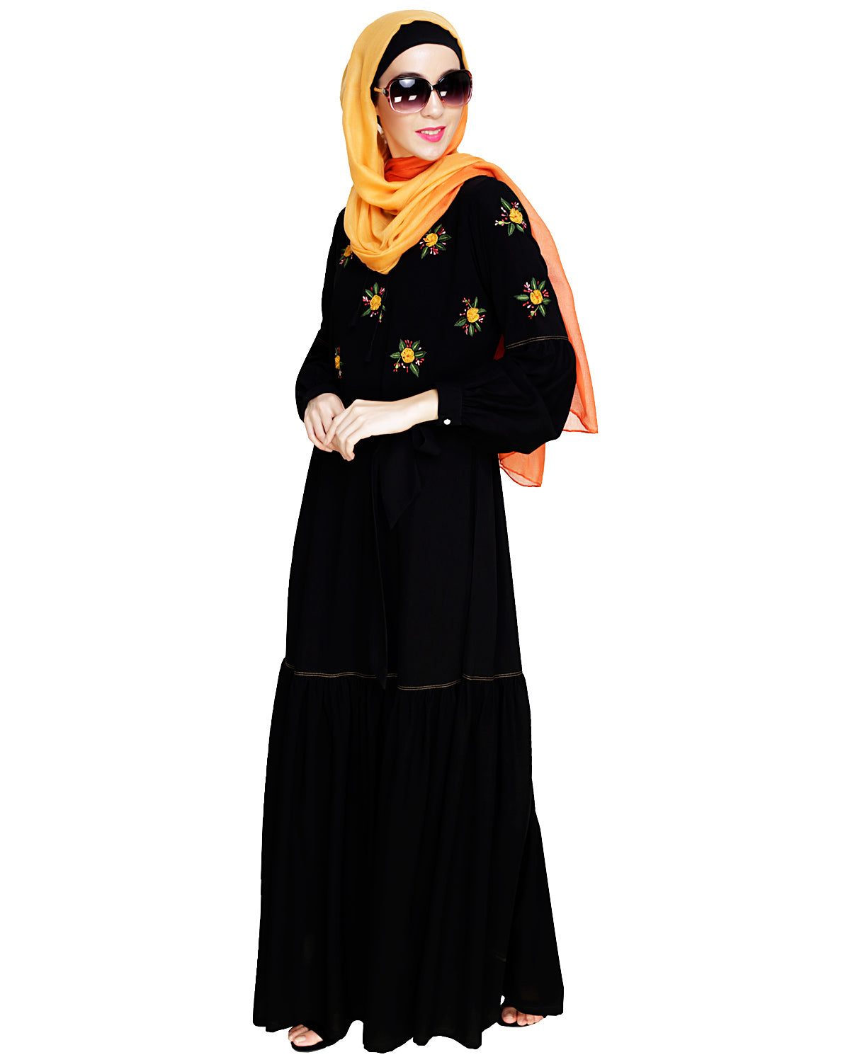 Dreamy Floral Embroiderd Abaya Black