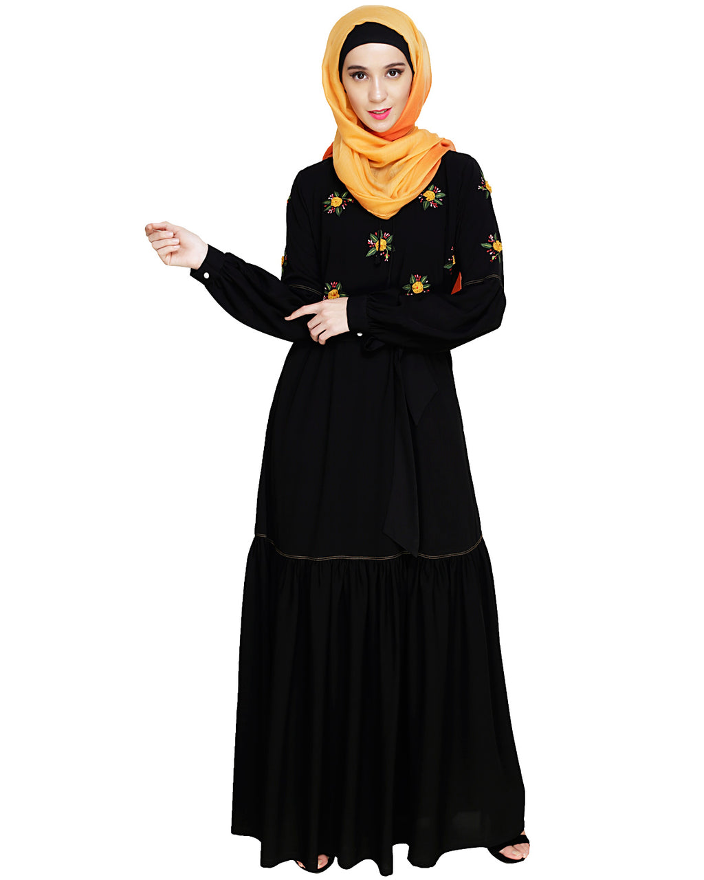 Dreamy Floral Embroiderd Abaya Black