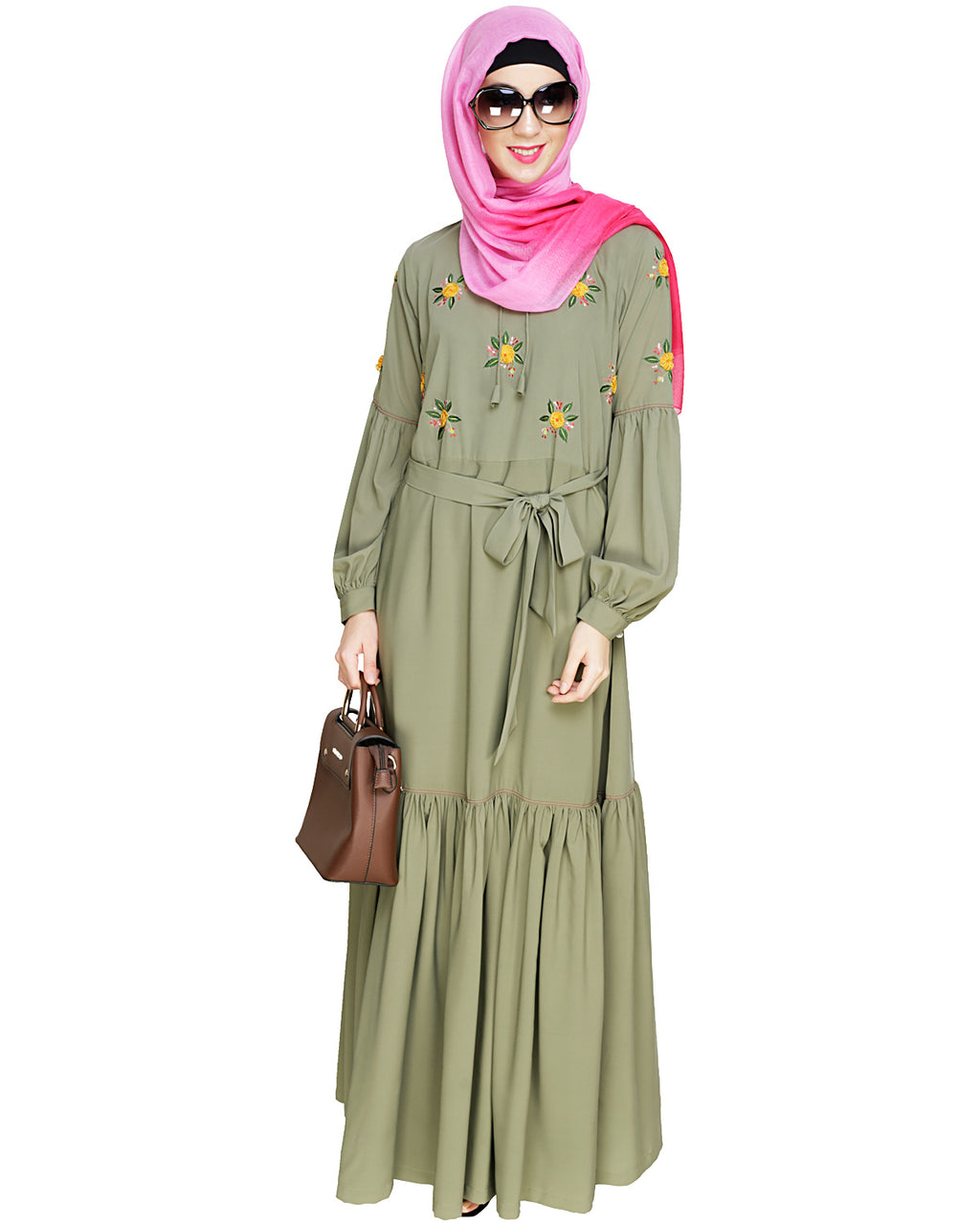 Dreamy Floral Embroiderd Abaya Dead Mint