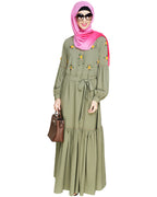 Dreamy Floral Embroiderd Abaya Dead Mint
