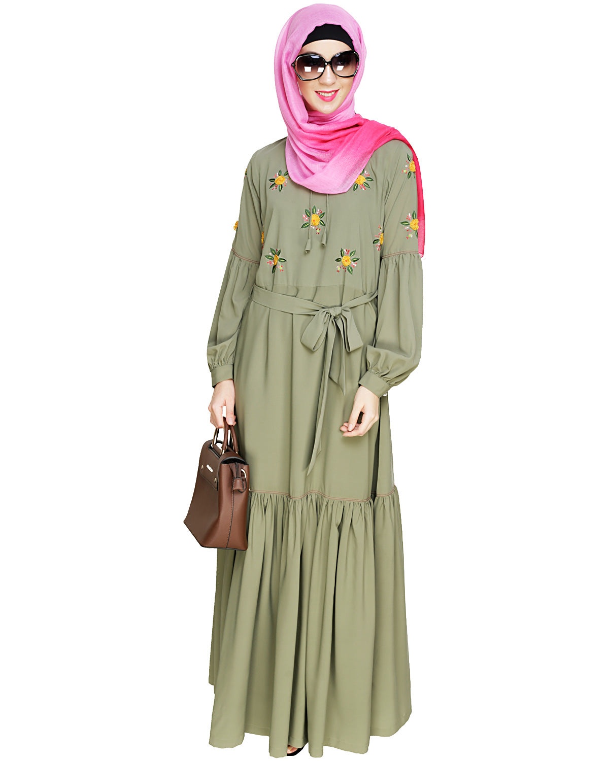 Dreamy Floral Embroiderd Abaya Dead Mint