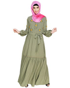 Dreamy Floral Embroiderd Abaya Dead Mint