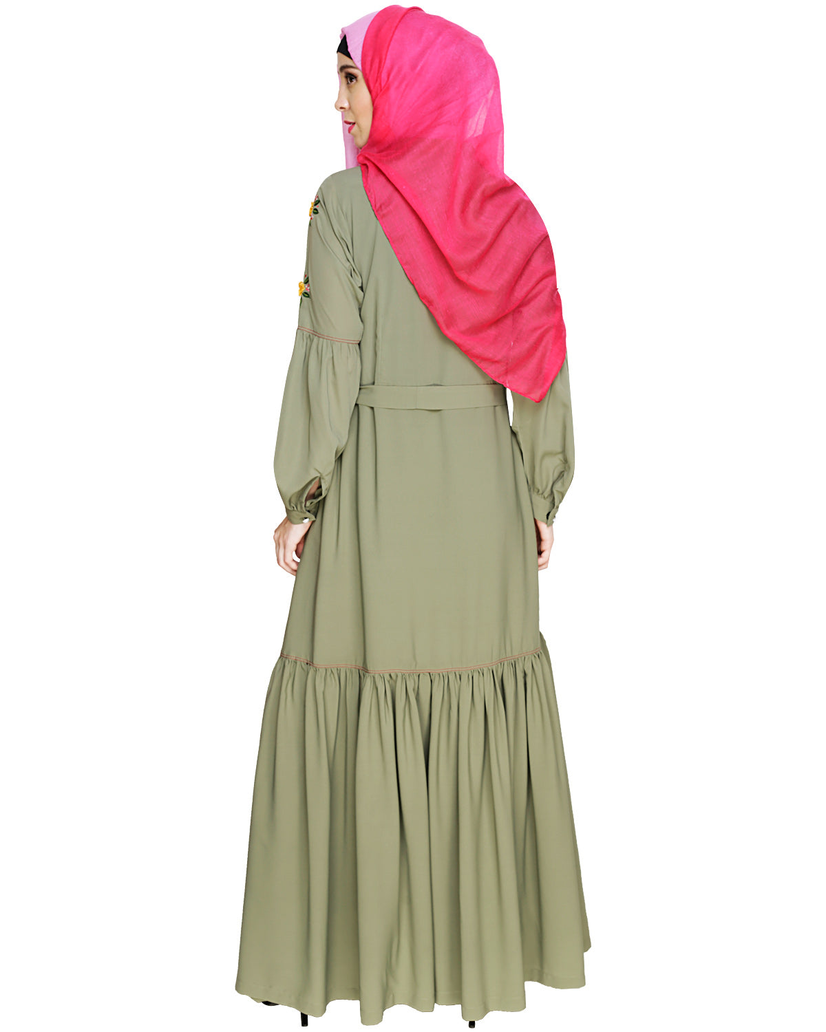Dreamy Floral Embroiderd Abaya Dead Mint