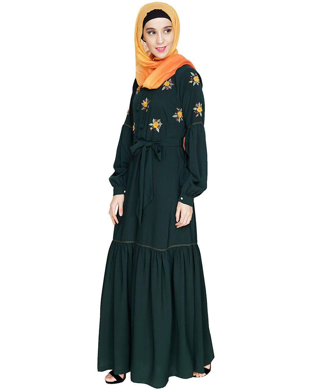 Dreamy Floral Embroiderd Abaya Green