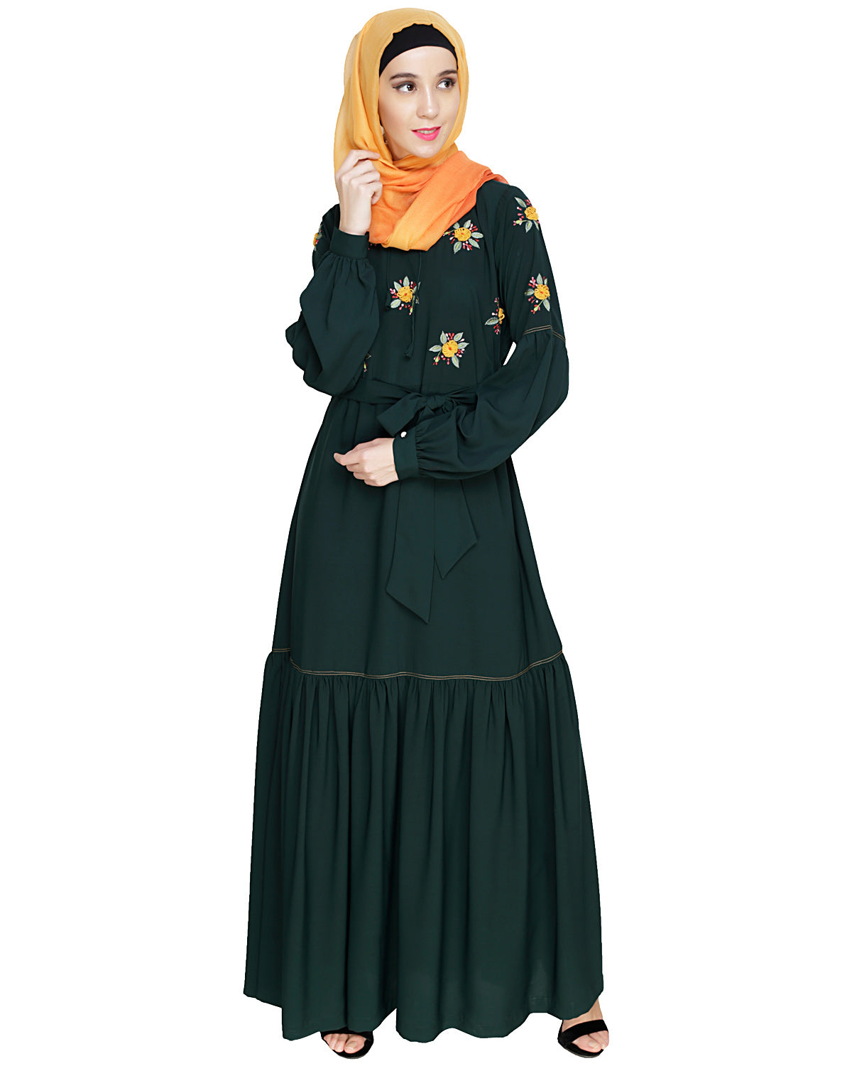 Dreamy Floral Embroiderd Abaya Green