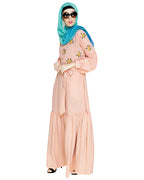 Dreamy Floral Embroiderd Abaya Peach