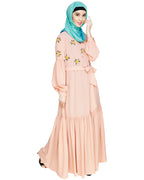 Dreamy Floral Embroiderd Abaya Peach