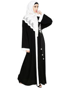 Contrast Embroidered Dubai Style Abaya Black