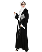 Contrast Embroidered Dubai Style Abaya Black