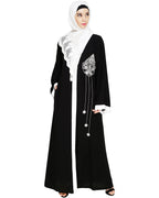Contrast Embroidered Dubai Style Abaya Black