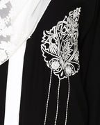 Contrast Embroidered Dubai Style Abaya Black
