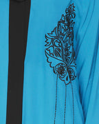 Contrast Embroidered Dubai Style Abaya Blue