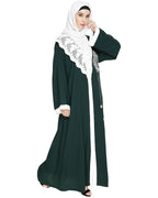 Contrast Embroidered Dubai Style Abaya Green