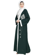 Contrast Embroidered Dubai Style Abaya Green