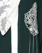 Contrast Embroidered Dubai Style Abaya Green
