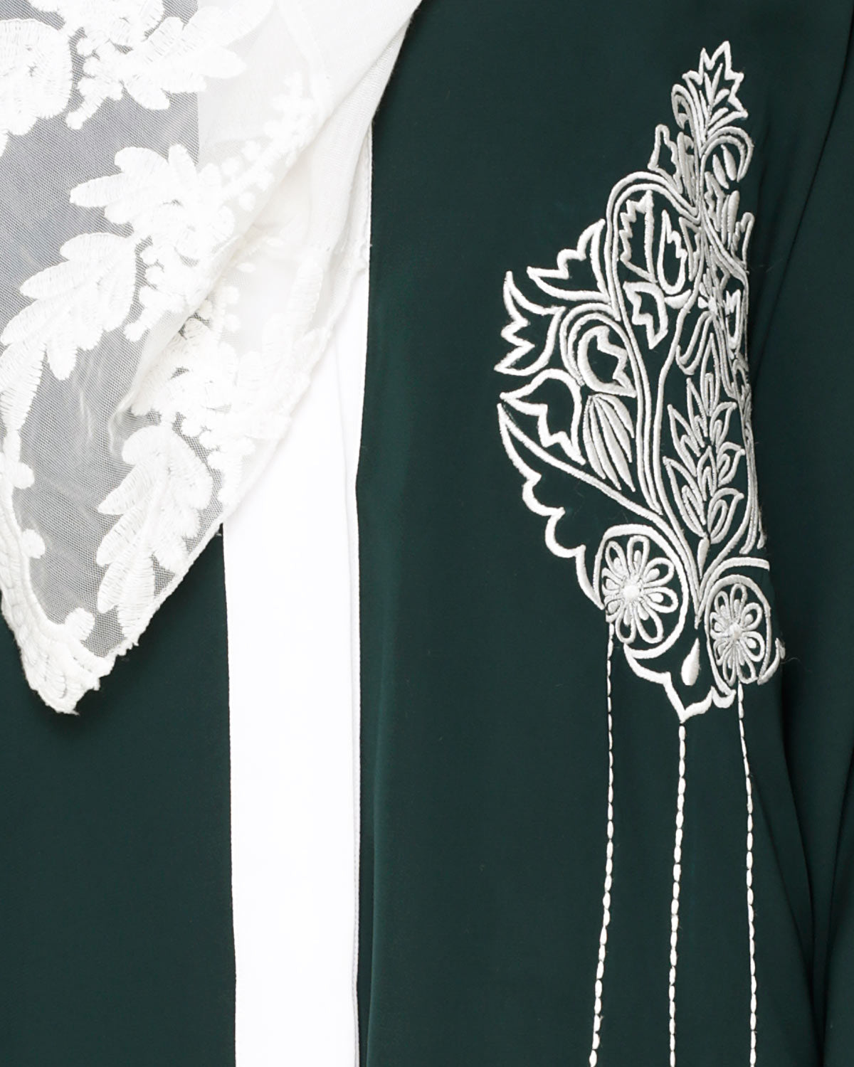 Contrast Embroidered Dubai Style Abaya Green