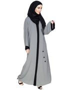 Contrast Embroidered Dubai Style Abaya Grey