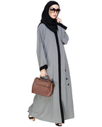 Contrast Embroidered Dubai Style Abaya Grey