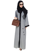 Contrast Embroidered Dubai Style Abaya Grey