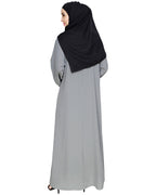 Contrast Embroidered Dubai Style Abaya Grey