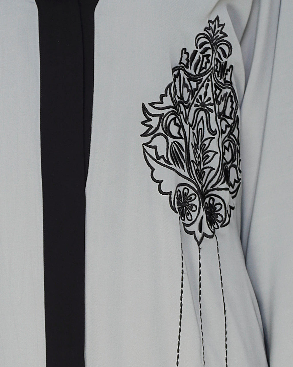 Contrast Embroidered Dubai Style Abaya Grey