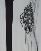 Contrast Embroidered Dubai Style Abaya Grey
