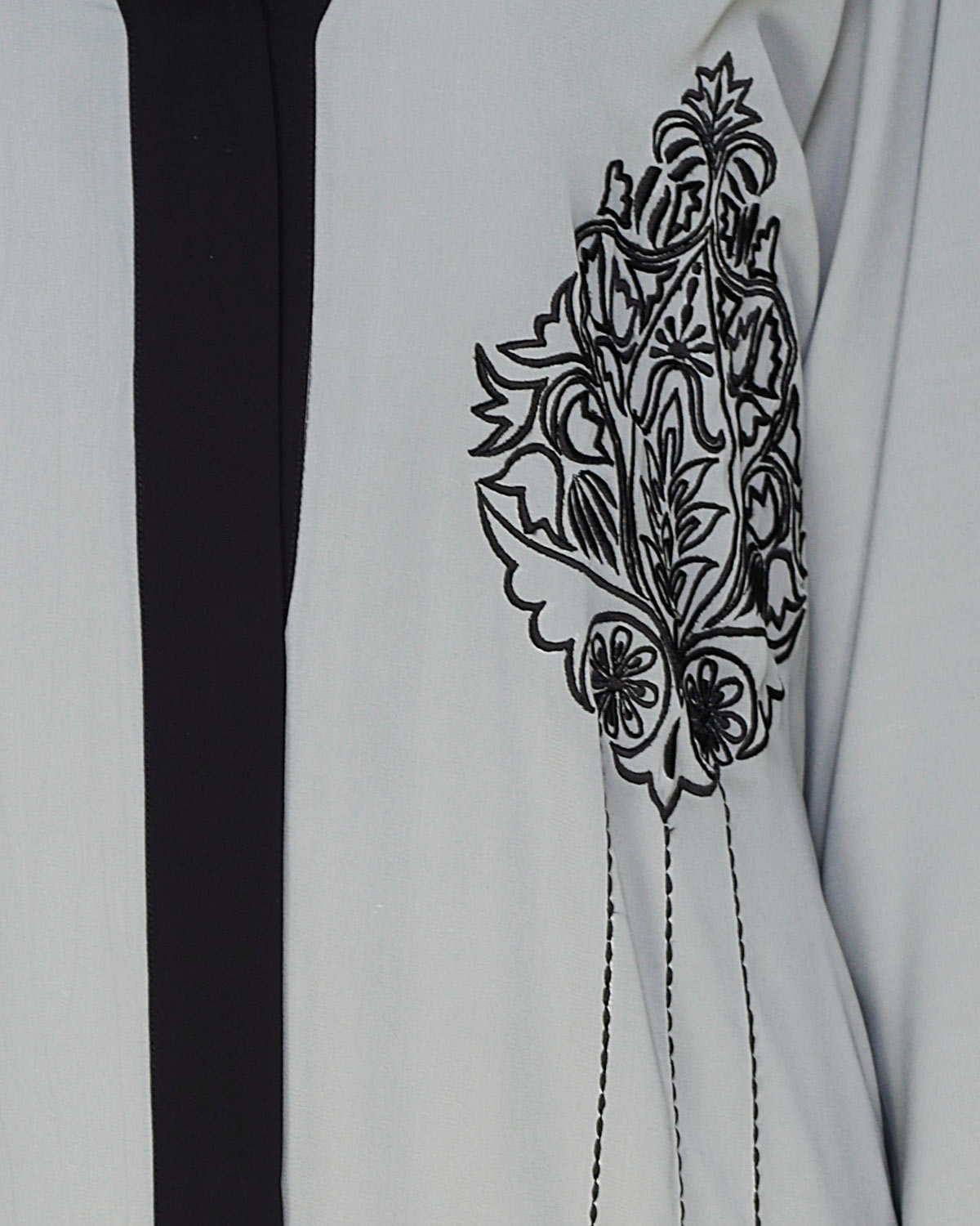 Contrast Embroidered Dubai Style Abaya Grey