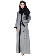 Contrast Embroidered Dubai Style Abaya Grey