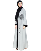 Contrast Embroidered Dubai Style Abaya Sage Green