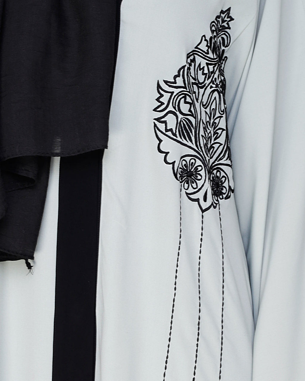 Contrast Embroidered Dubai Style Abaya Sage Green