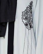 Contrast Embroidered Dubai Style Abaya Sage Green