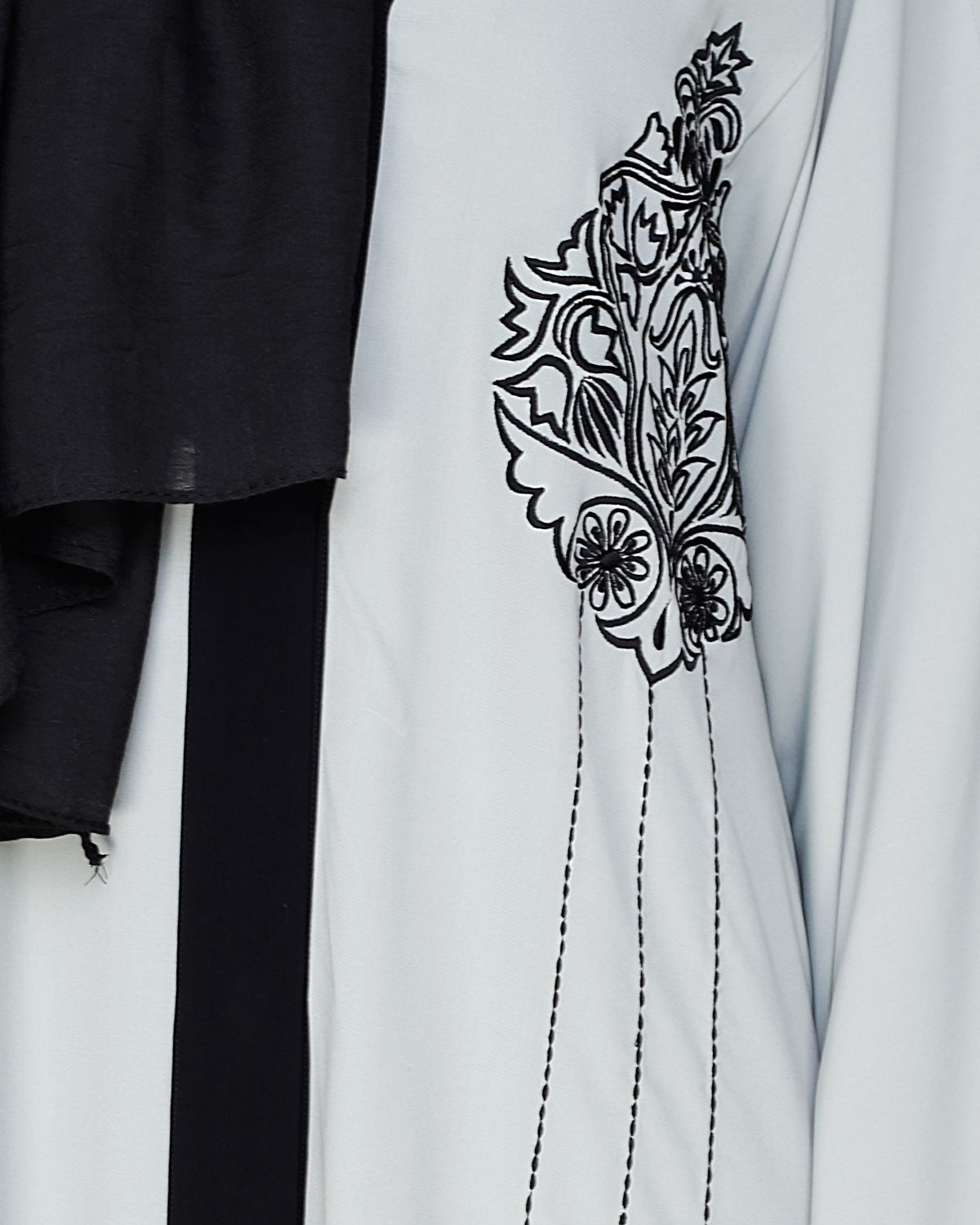 Contrast Embroidered Dubai Style Abaya Sage Green