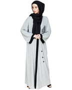Contrast Embroidered Dubai Style Abaya Sage Green