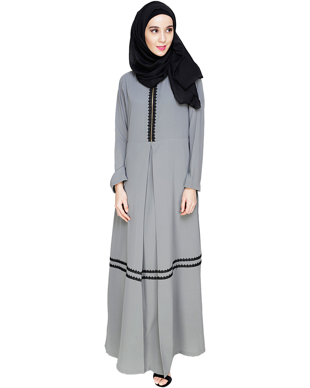 Graceful Lacy Abaya Grey