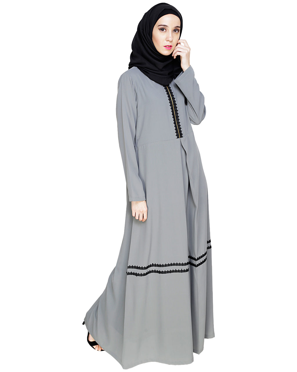 Graceful Lacy Abaya Grey