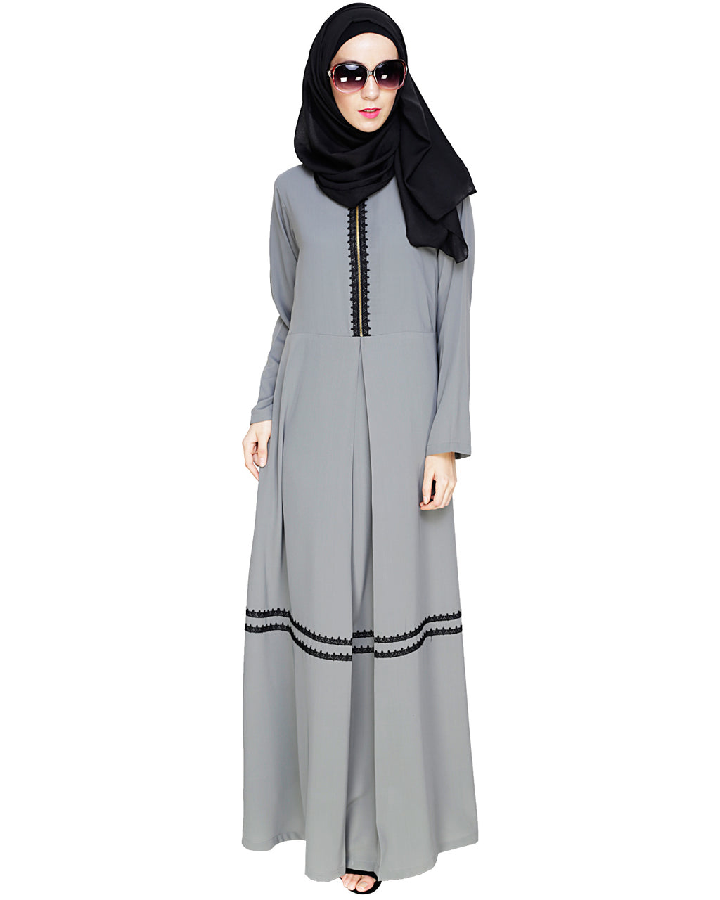 Graceful Lacy Abaya Grey