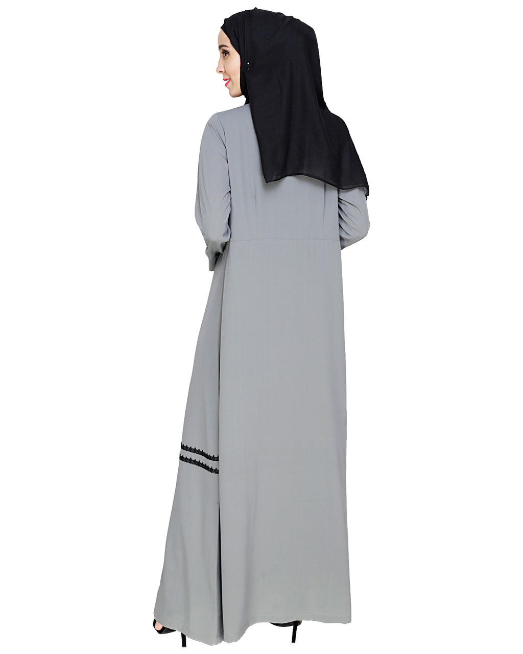 Graceful Lacy Abaya Grey