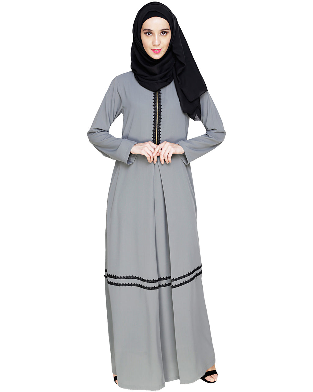 Graceful Lacy Abaya Grey
