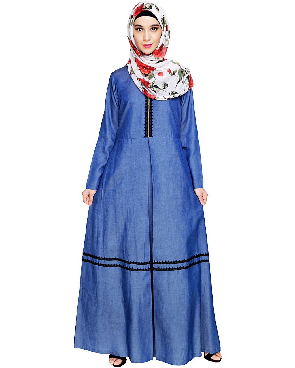 Graceful Lacy Dark Blue Denim Abaya