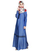 Graceful Lacy Dark Blue Denim Abaya Blue