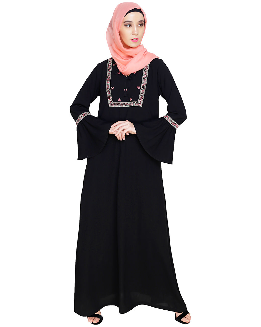 Boho Embroidered Abaya Black