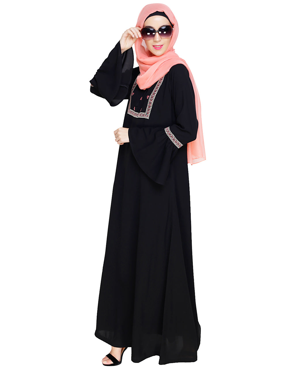 Boho Embroidered Abaya Grey