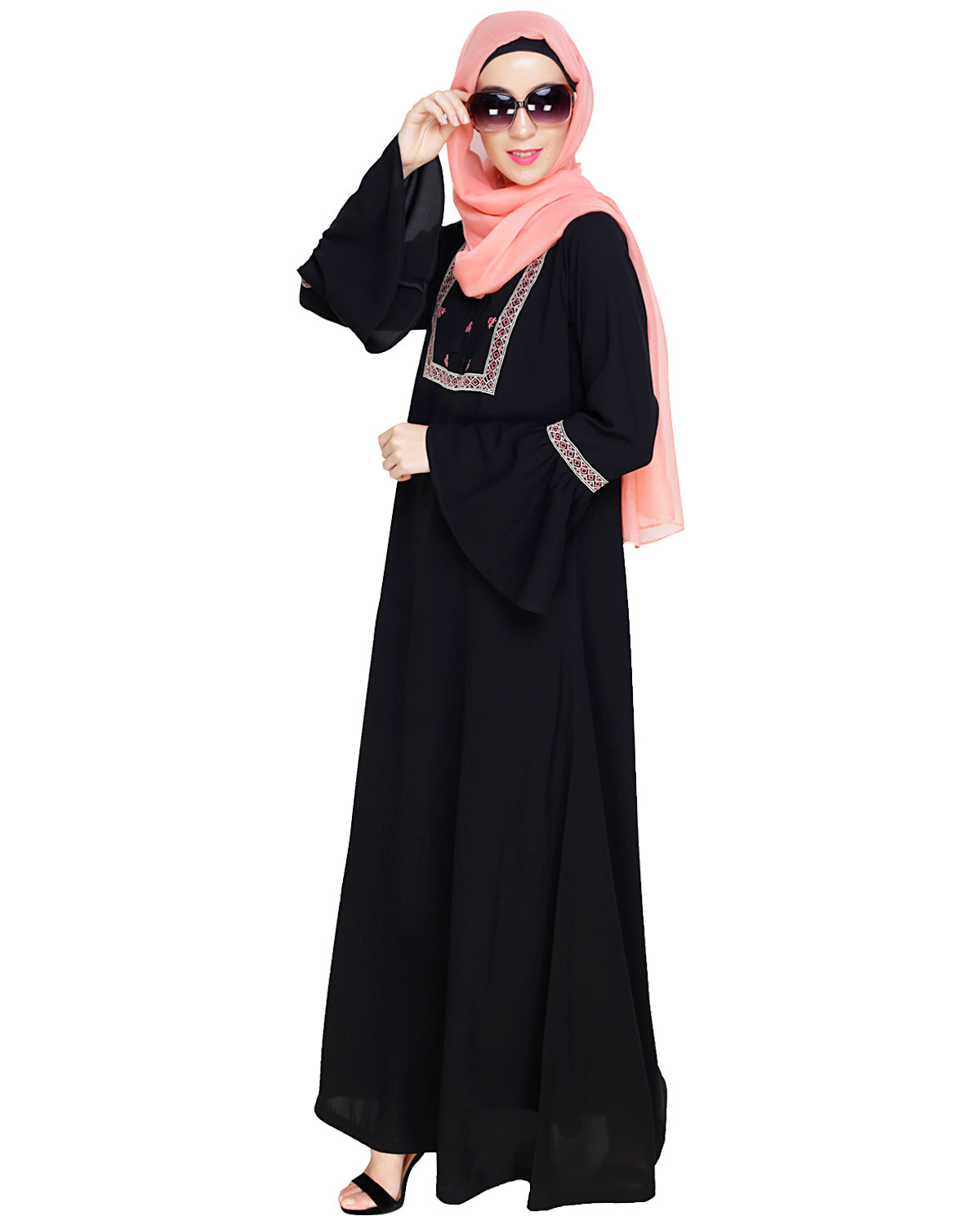 Boho Embroidered Abaya Grey