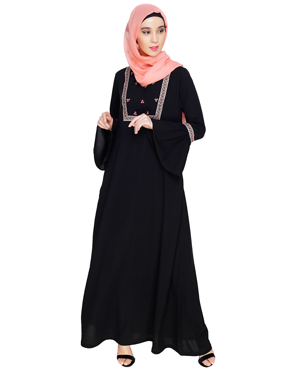 Boho Embroidered Abaya Grey