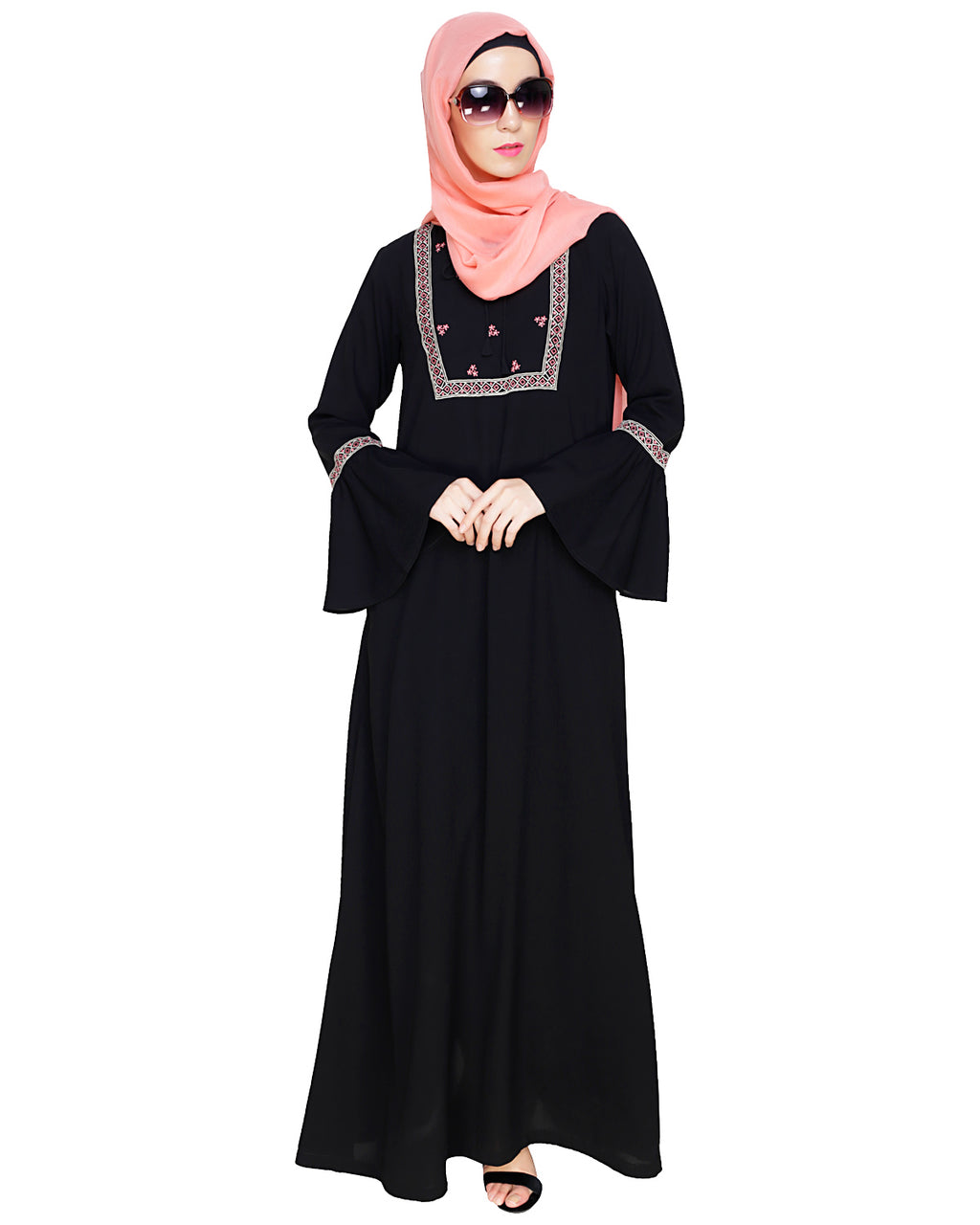 Boho Embroidered Abaya Grey
