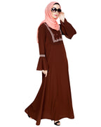Boho Embroidered Abaya Brown